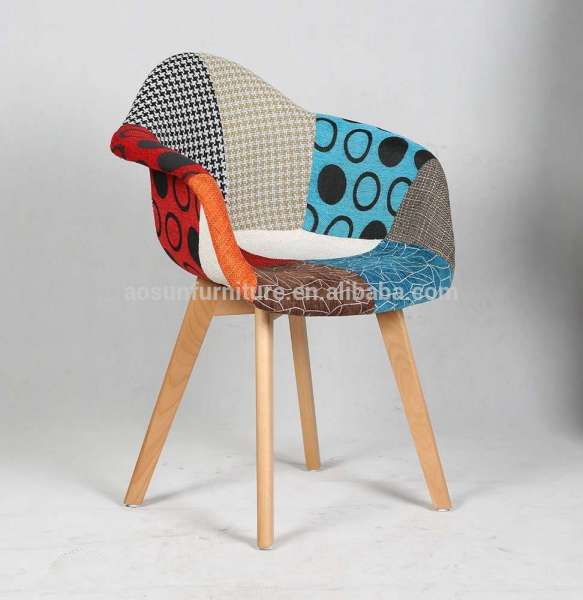 Fabric Patchwork Cushion AND Wood Legs Banquet Chair Leisure Chair