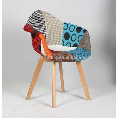 Fabric Patchwork Cushion AND Wood Legs Banquet Chair Leisure Chair